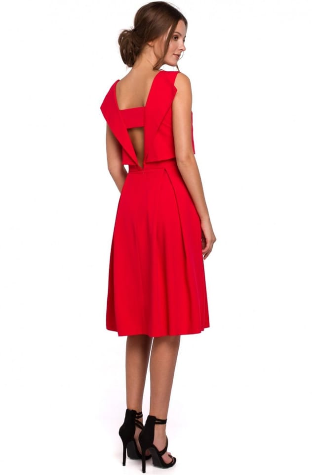 Love Lace Love Lace Women's Evening Dress With Exposed Back Pleated Skirt in Red - 2