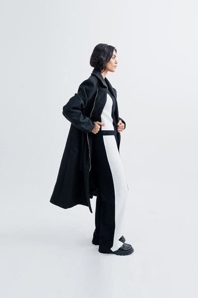 Zafosh Zafosh Women's Premium Wool Blend Belted Zipped Over coat in Black - 3