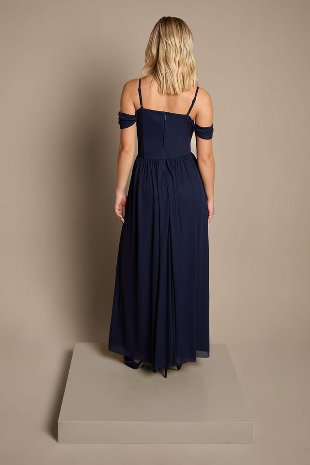 Coast Coast Women's Teen Cold Shoulder Stretch Mesh Bridesmaid Dress in Navy - 3