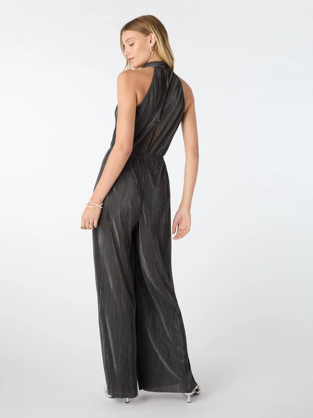 OMNES Hallie Halter Plisse Jumpsuit in Ash - 2