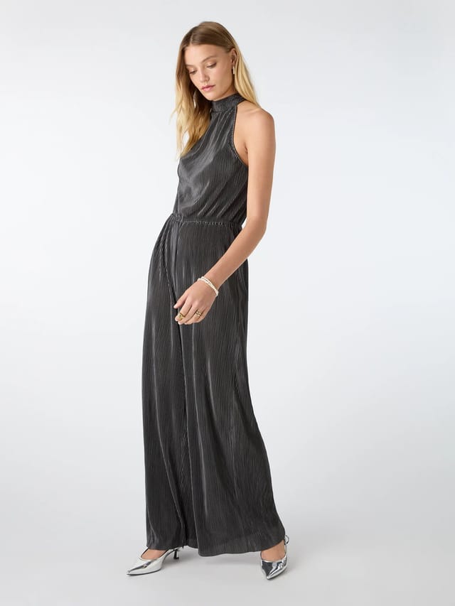 OMNES Hallie Halter Plisse Jumpsuit in Ash - 3