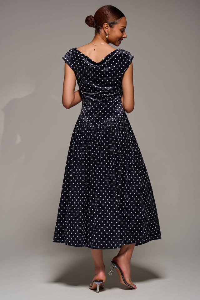 Jolie Moi Jolie Moi Women's Cowl Neckline Draped Velvet Midaxi Dress in Black - 2