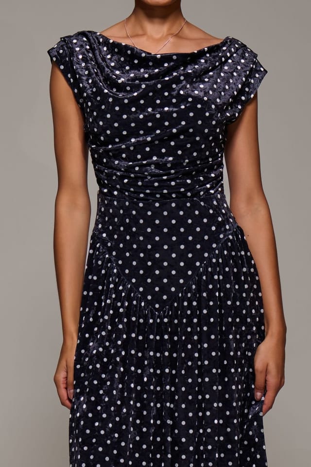 Jolie Moi Jolie Moi Women's Cowl Neckline Draped Velvet Midaxi Dress in Black - 3