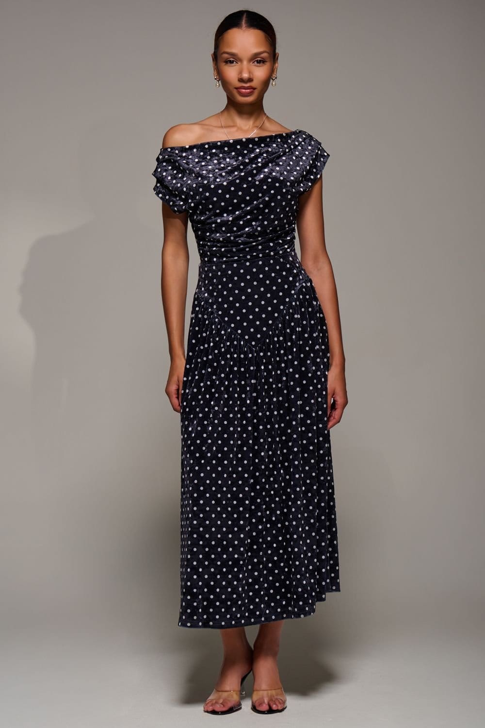 Jolie Moi Jolie Moi Women's Cowl Neckline Draped Velvet Midaxi Dress in Black - 4