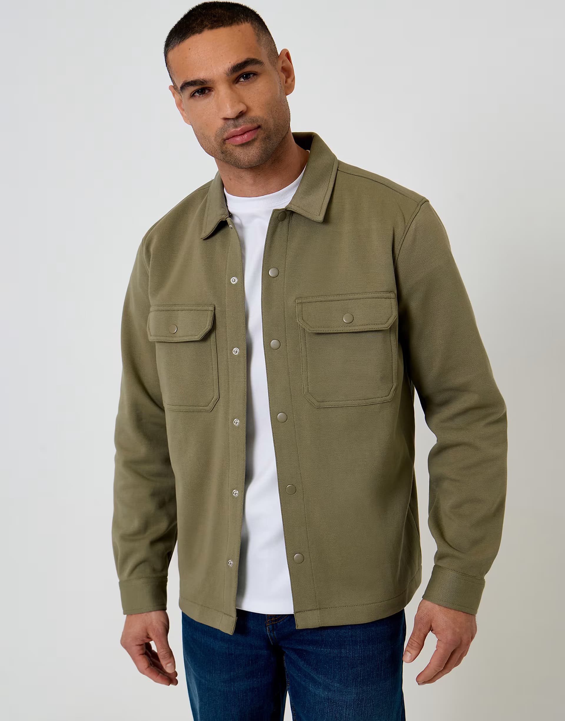 ASOS Cotton Blend Popper Fastening Pique Overshirt