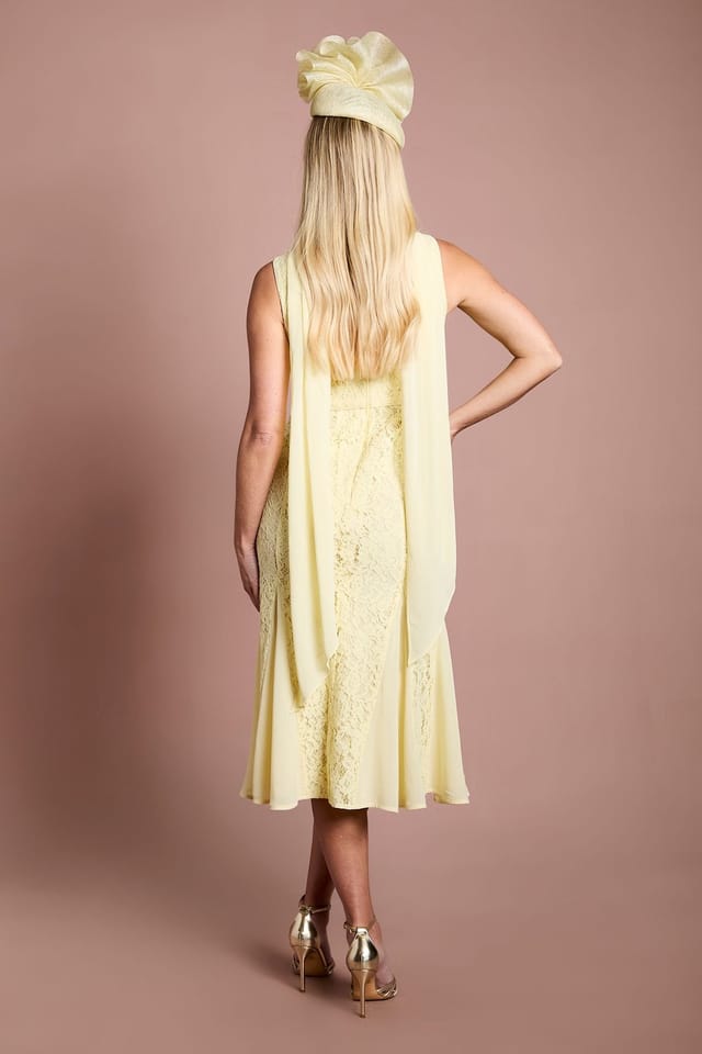 Coast Coast Women's Petite Lisa Tan Scarf Detail Lace Maxi Dress With Godets in Lemon - 3