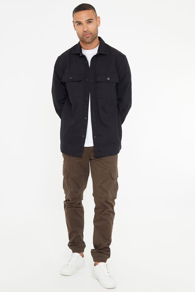 Threadbare Threadbare Men's Relaxed Fit Cotton Twill Button Up Shacket in Black - 3