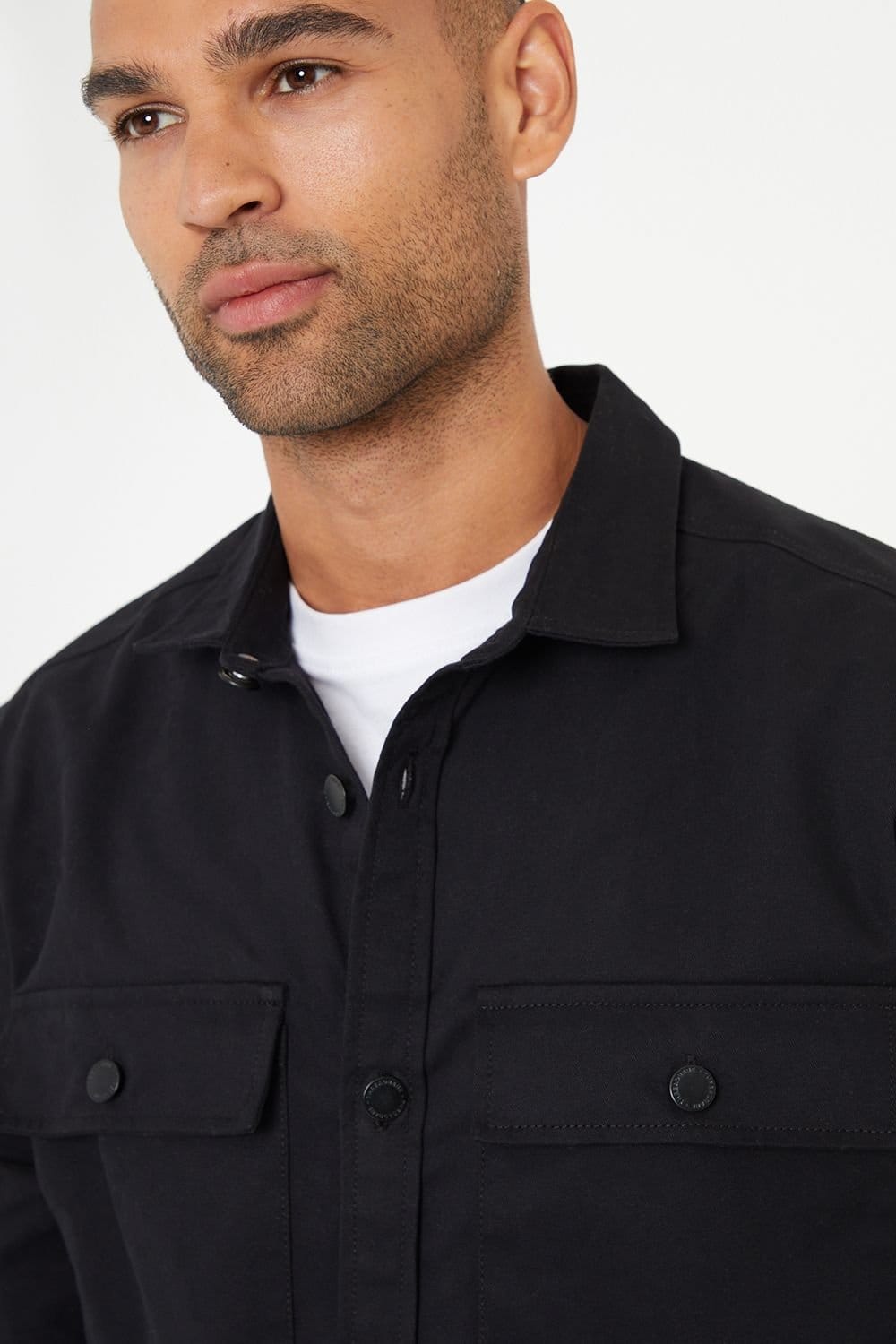 Threadbare Threadbare Men's Relaxed Fit Cotton Twill Button Up Shacket in Black - 4
