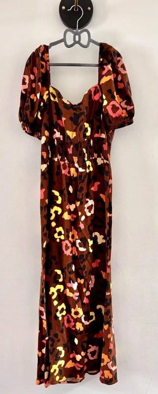 Never Fully Dressed Leopard Print Puff Sleeve Midi Dress