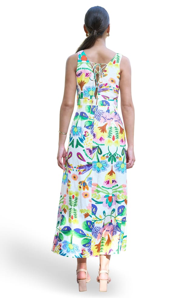 Yumi Yumi Women's Cotton Abstract Print Maxi Dress With Tie Back in Off-White - 2