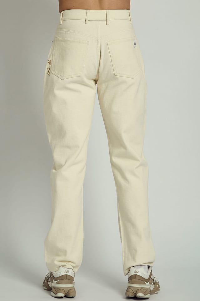 Native Youth Native Youth Men's Cotton Embroidered Straight-Leg Denim Jeans in Ecru - 2