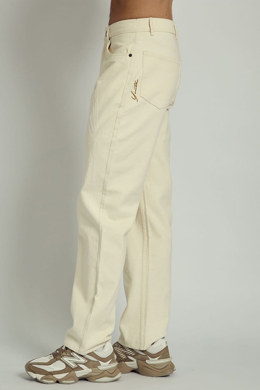 Native Youth Native Youth Men's Cotton Embroidered Straight-Leg Denim Jeans in Ecru - 4