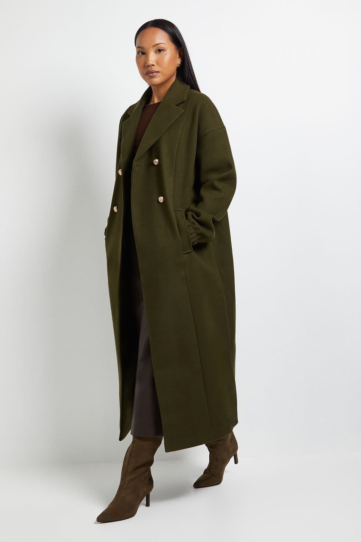 Wallis Wallis Women's Principles by Double Breasted Pocket Coat in Khaki