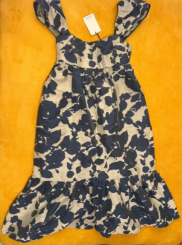 & Other Stories & Other Stories cami strap midi dress with volume hem in blue jacquard floral print with pockets