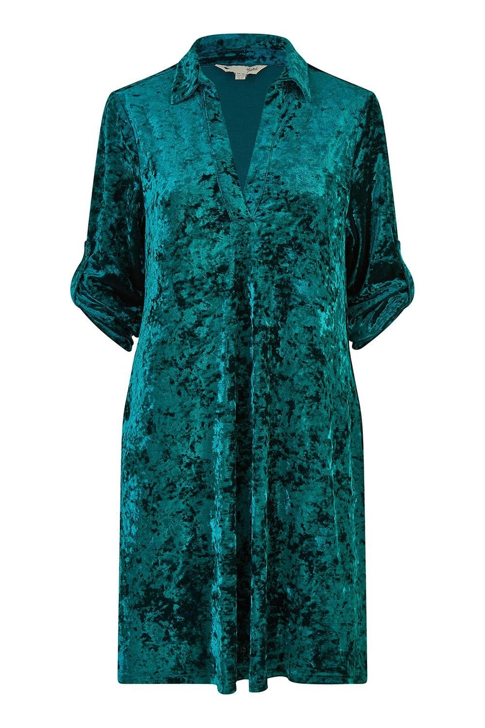 Yumi Yumi Women's Green Velvet Tunic Dress With 3/4 Sleeves - 4