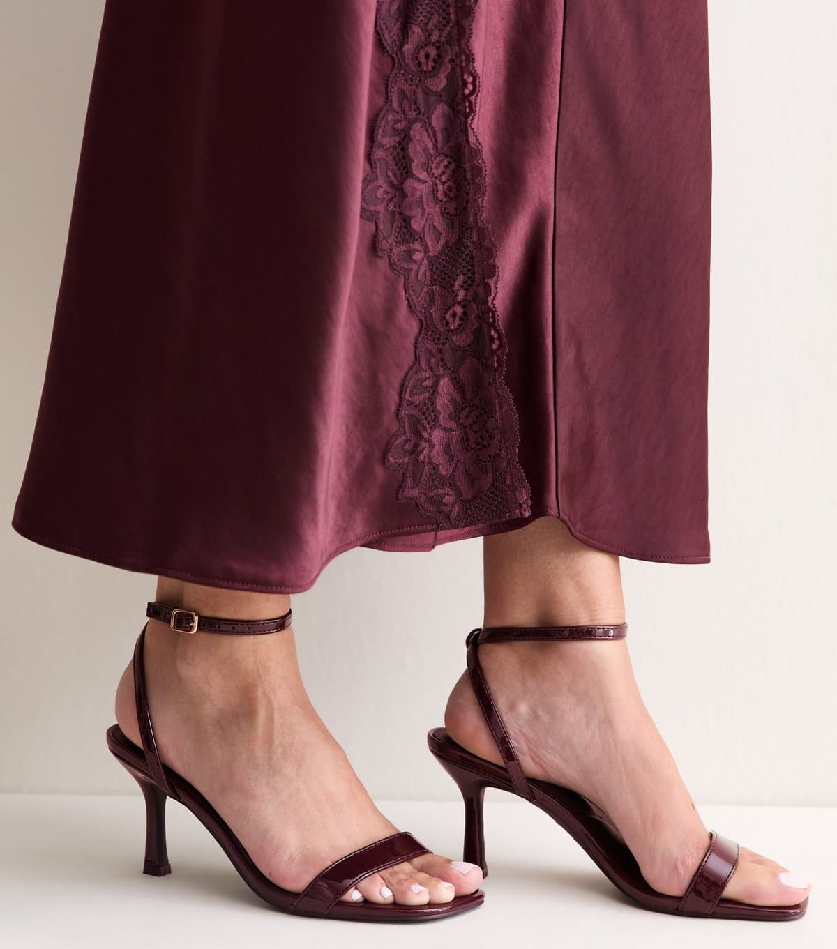 New Look Women's Burgundy Faux Leather Patent Stiletto Heeled Sandals New Look