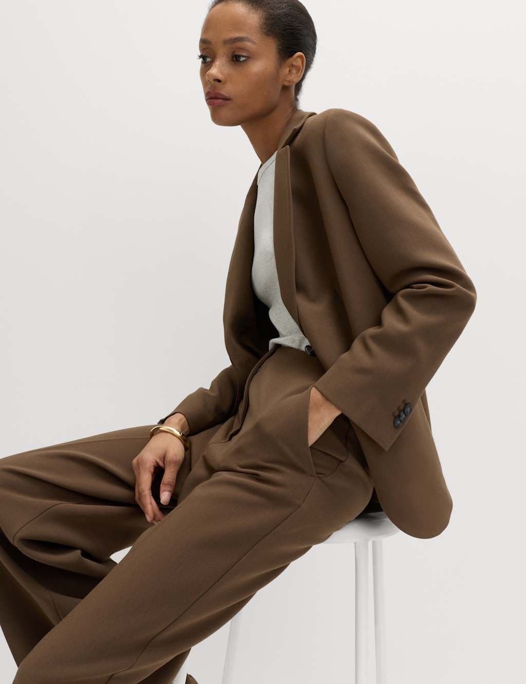 Marks & Spencer M&S Relaxed Tailored Blazer in Khaki