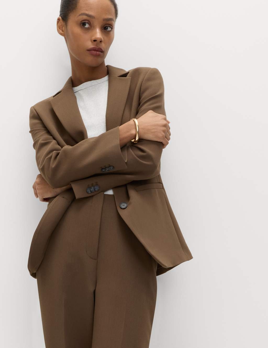 Marks & Spencer M&S Relaxed Tailored Single-Breasted Blazer Khaki - 3