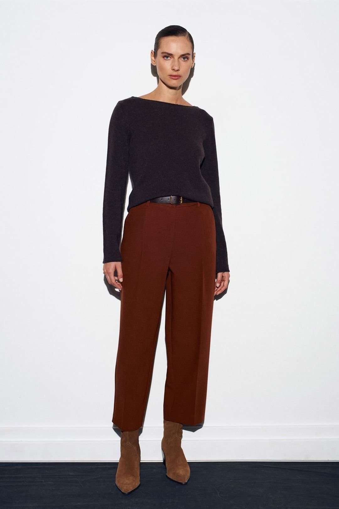 Dilvin Dilvin Women's Tailored Straight-leg Trousers in Brown