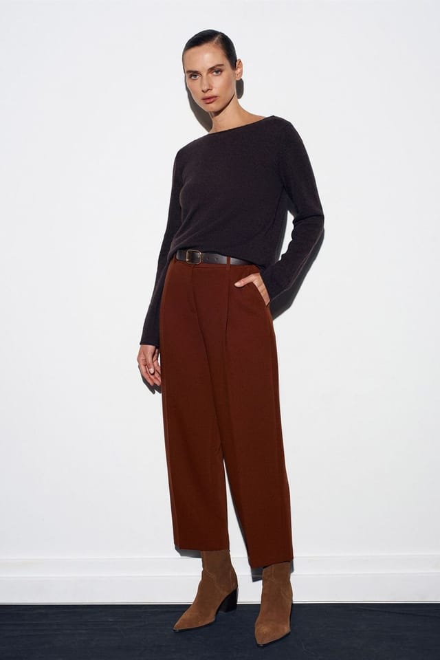 Dilvin Dilvin Women's Tailored Straight-leg Trousers in Brown - 3