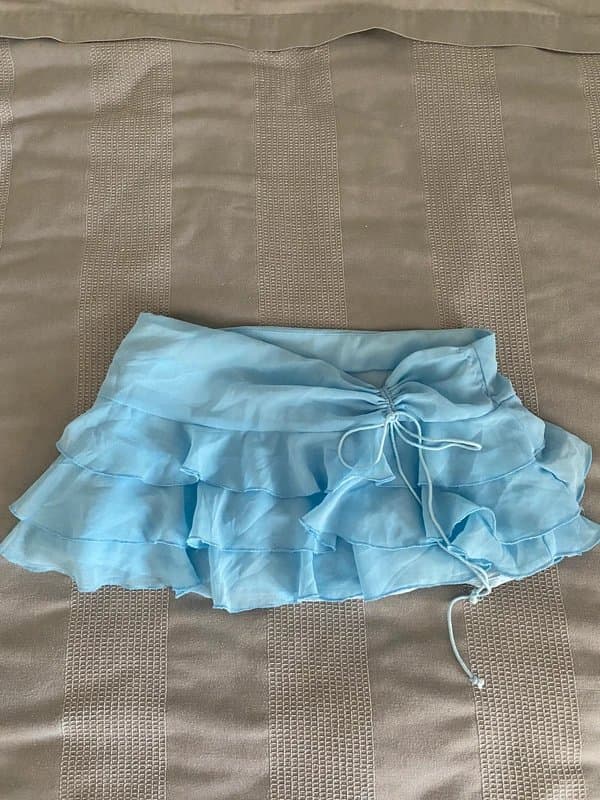 Vintage Vintage Y2K baby blue ruffle layered mesh micro mini skirt