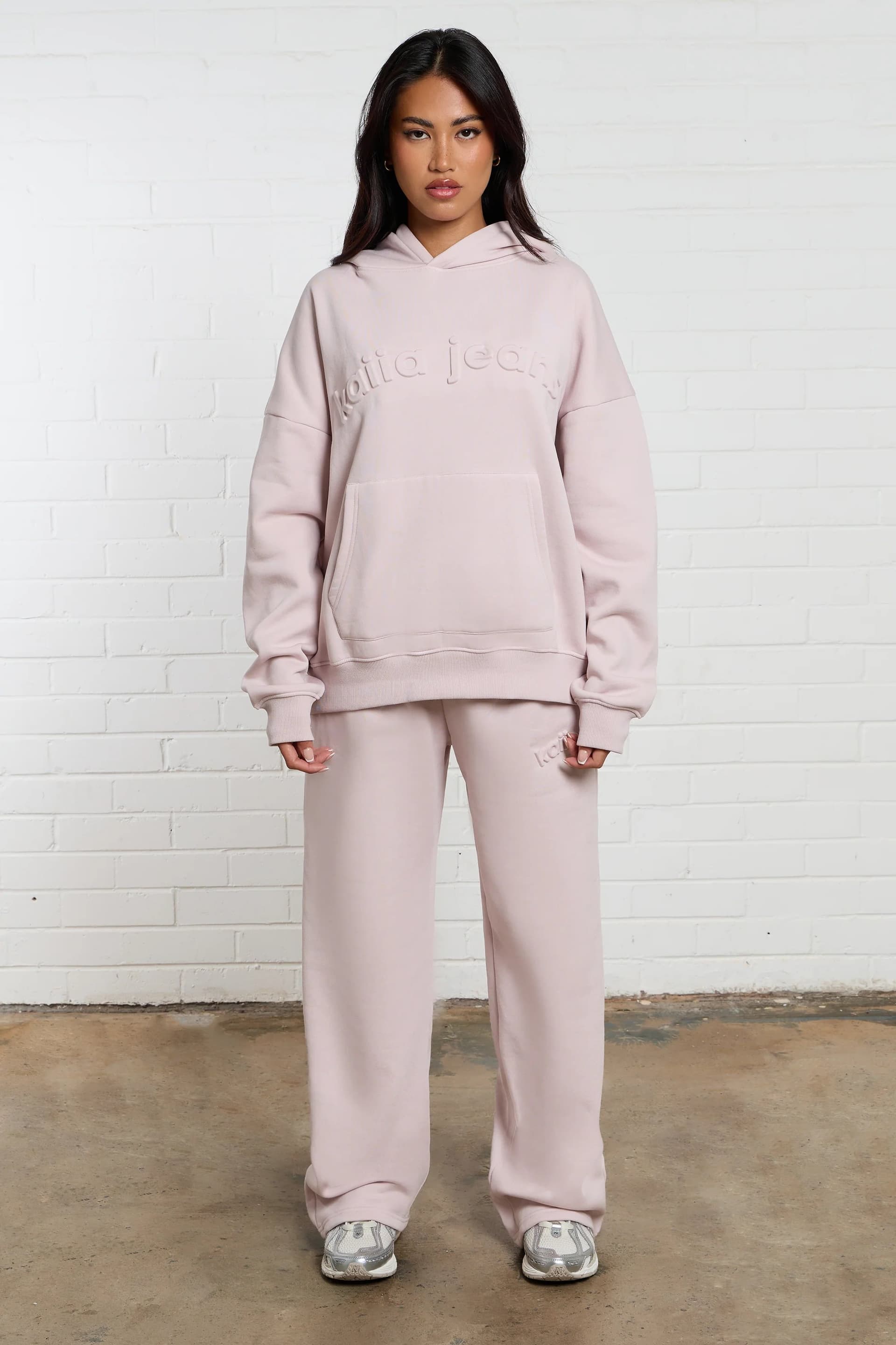Kaiia Kaiia Jeans Embossed Wide Leg Joggers Pale Dusty Lilac