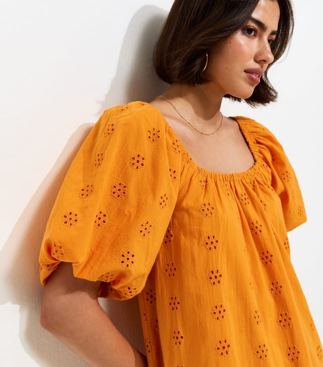 New Look Women's Dark Yellow Cotton Puff Sleeve Smock Mini Dress New Look - 2