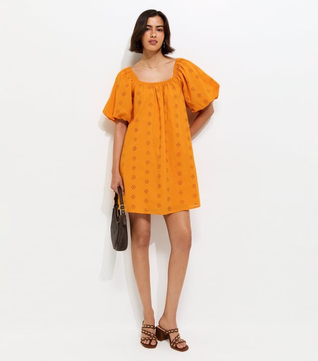 New Look Women's Dark Yellow Cotton Puff Sleeve Smock Mini Dress New Look - 3
