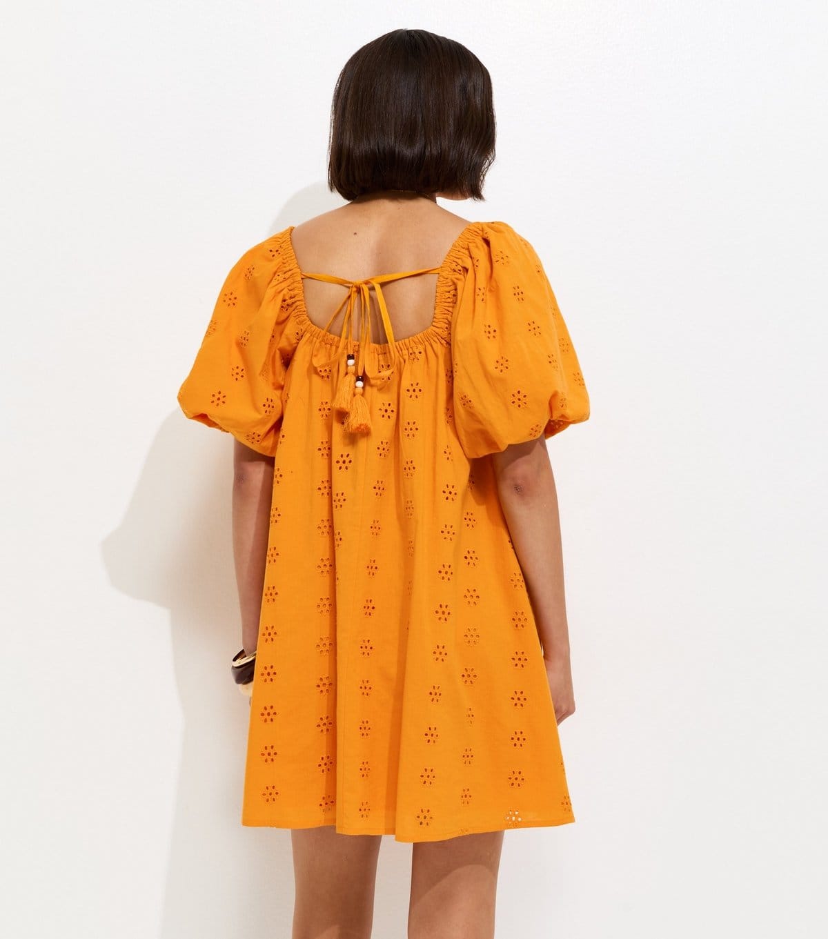 New Look Women's Dark Yellow Cotton Puff Sleeve Smock Mini Dress New Look - 4