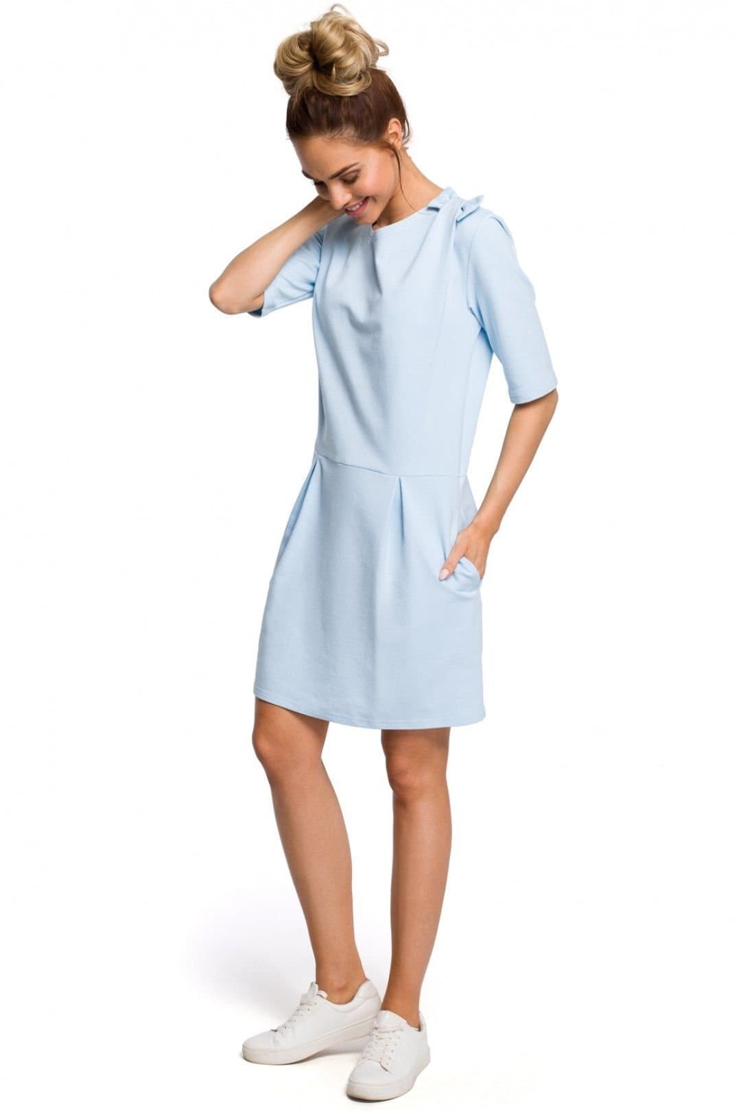 Love Lace Love Lace Women's Knitted Mini Dress with Shoulder Bow Detail in Blue