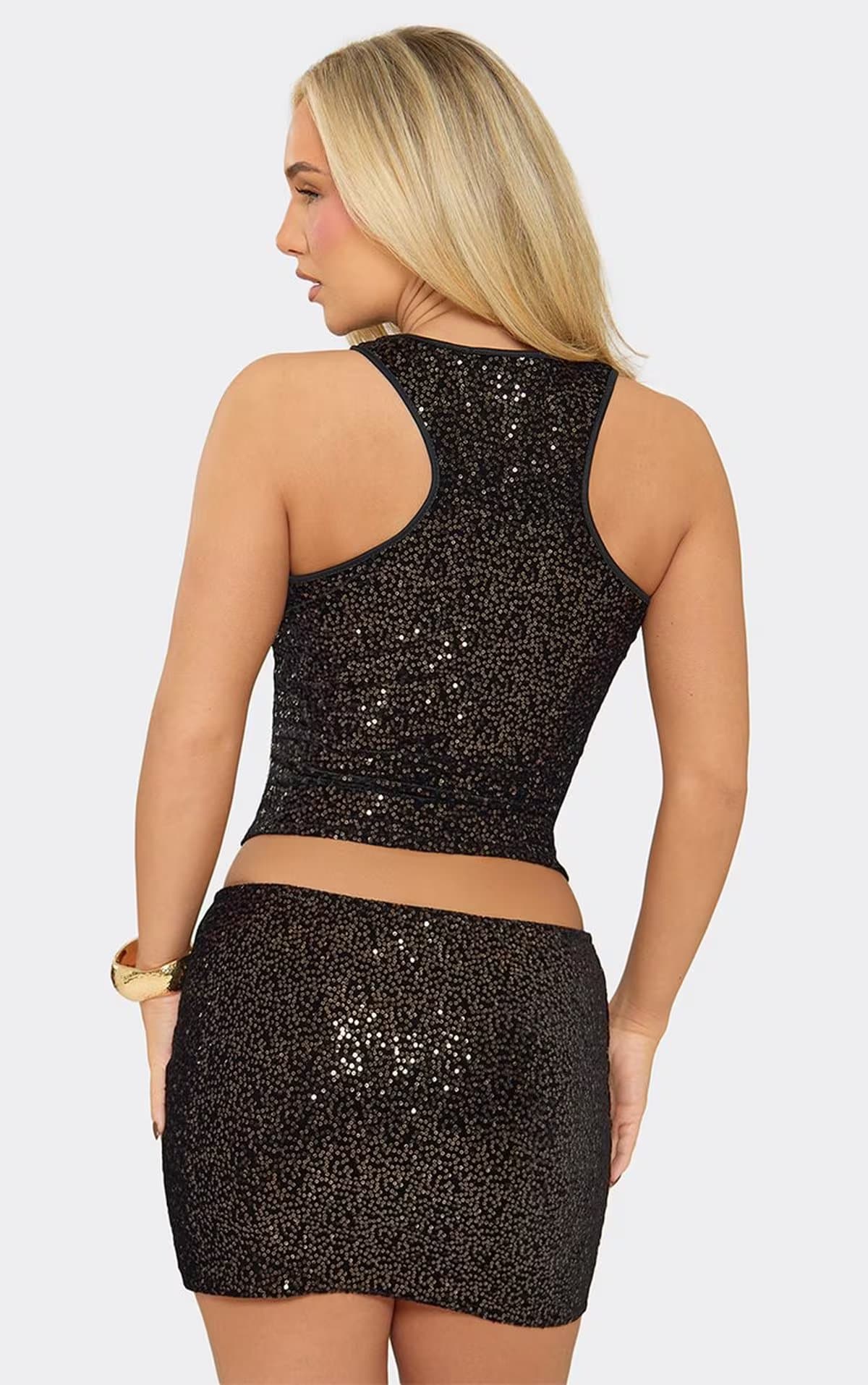EGO Mid Rise Mini Skirt In Dark Brown Sequin, Women's Size UK 6