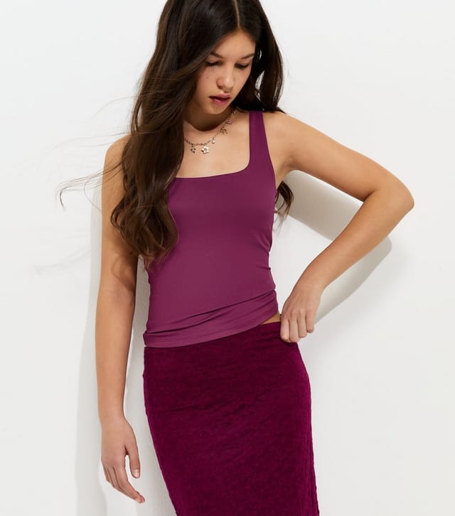 New Look Girls' Dark Purple Slinky Square Neck Vest Top New Look - 2