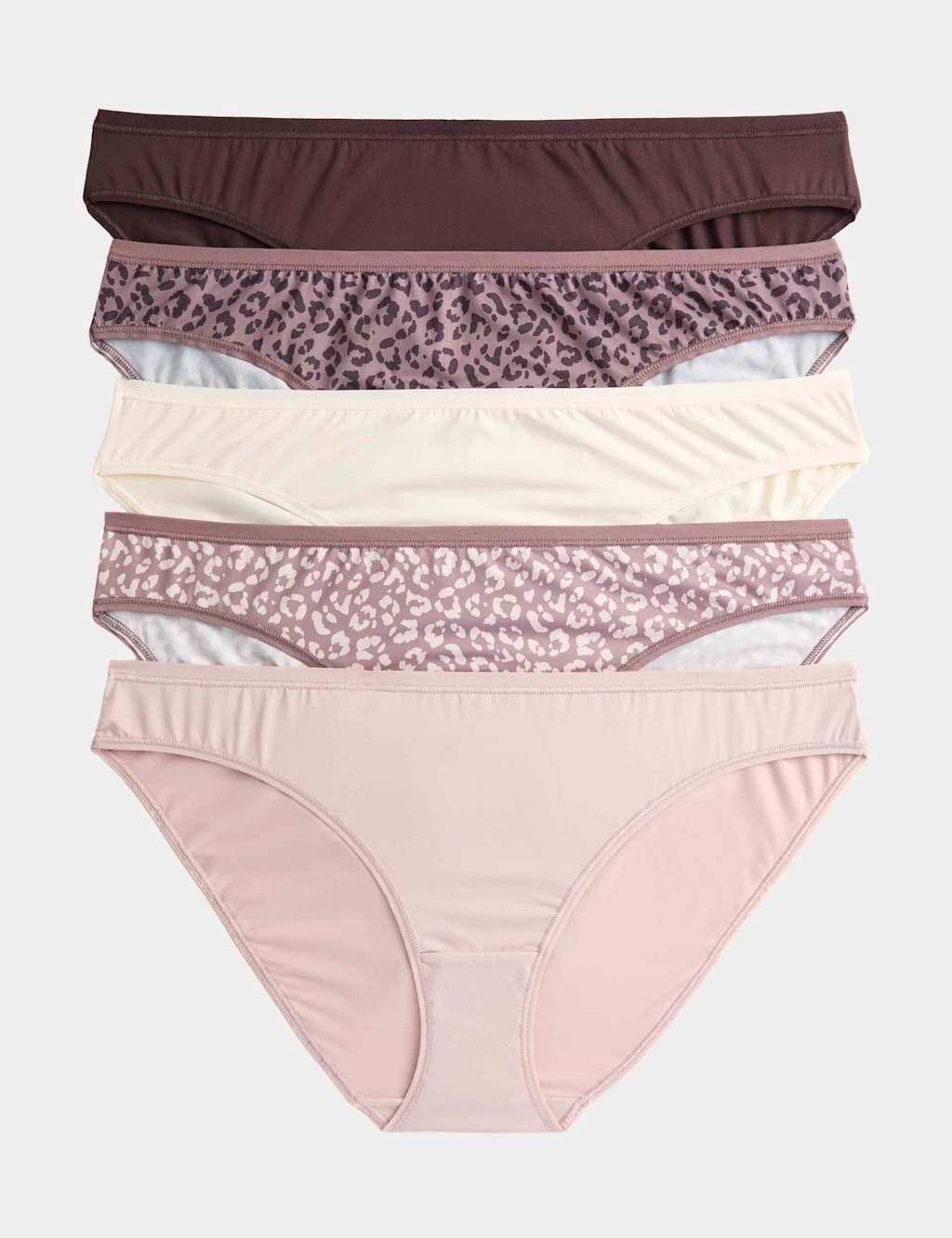 Marks & Spencer M&S 5pk Microfibre Low Rise Bikini Knickers Brown Mix