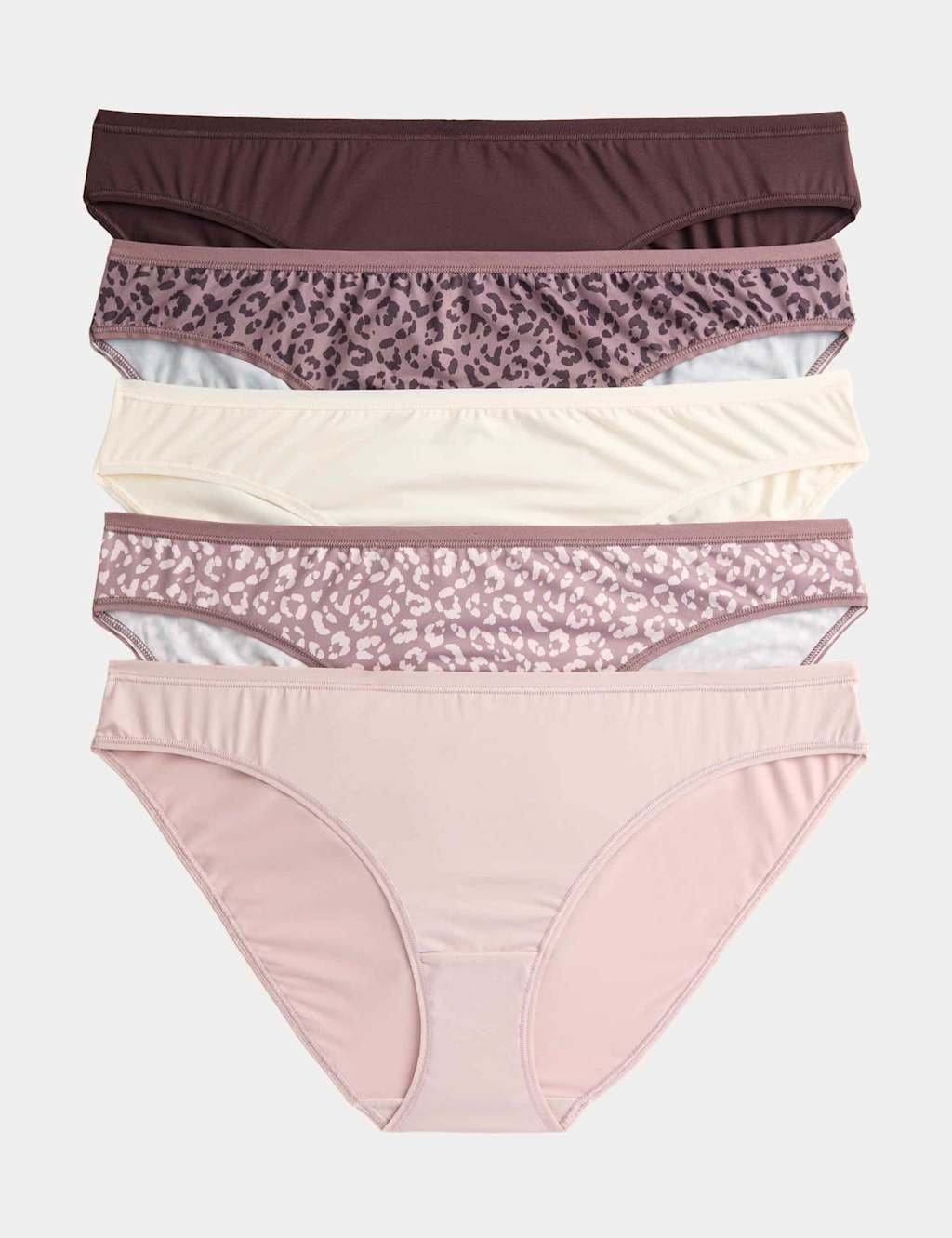 Marks & Spencer M&S 5pk Microfibre Low Rise Bikini Knickers Brown Mix - 1