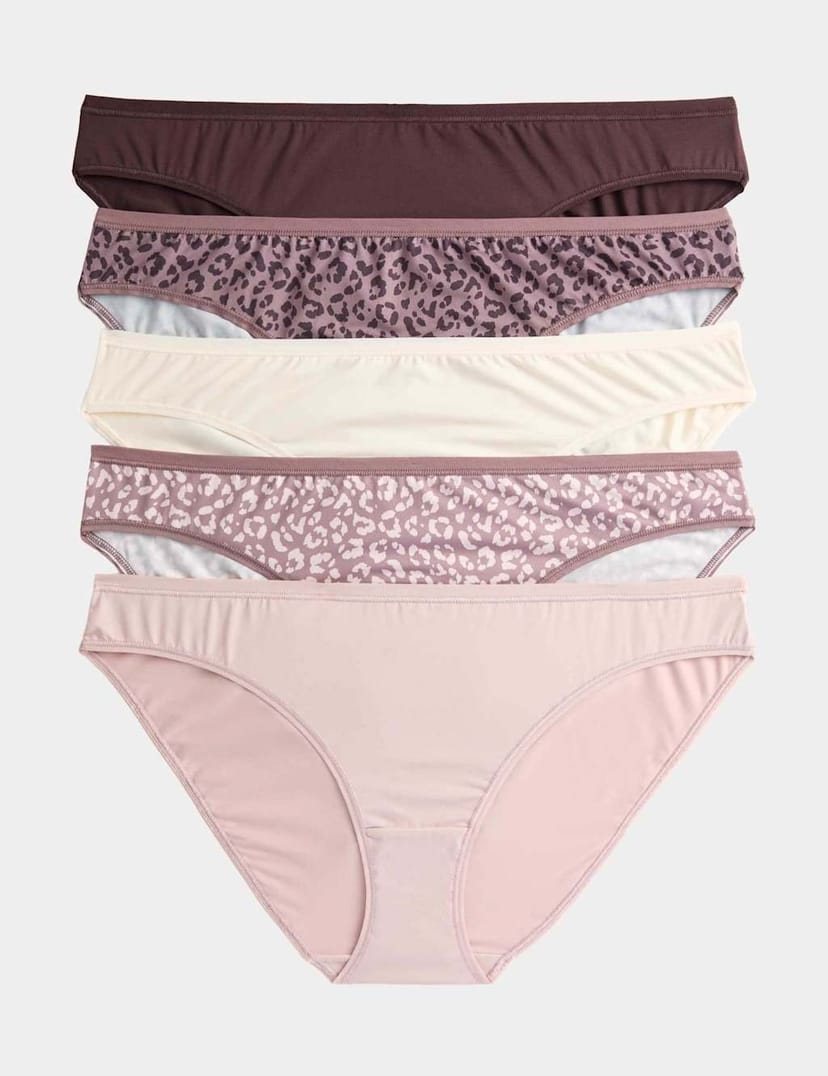 Marks & Spencer M&S 5pk Microfibre Low Rise Bikini Knickers Brown Mix - 1