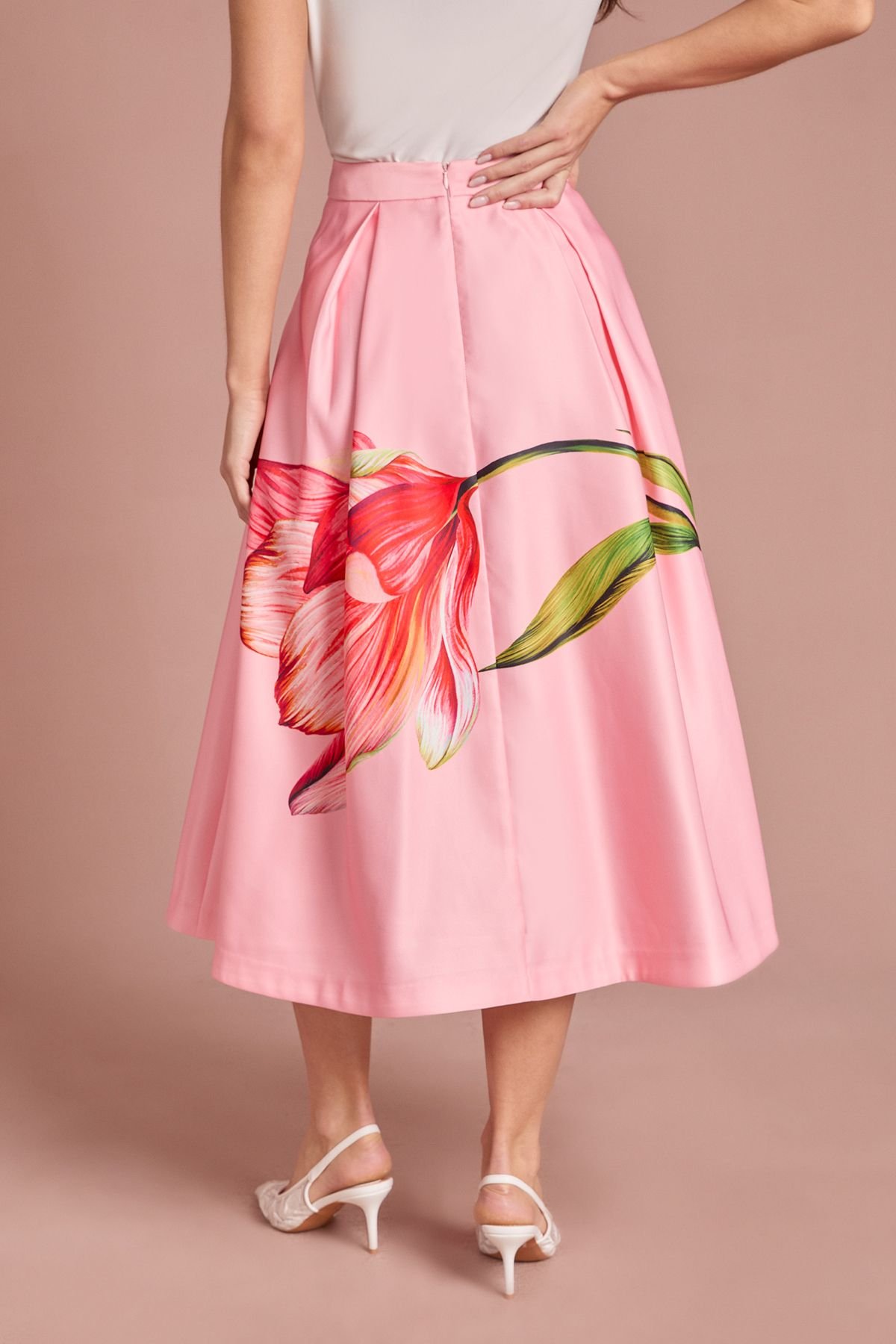 Coast Coast Women's Satin Midi Skirt With Placement Print in Pink - 3