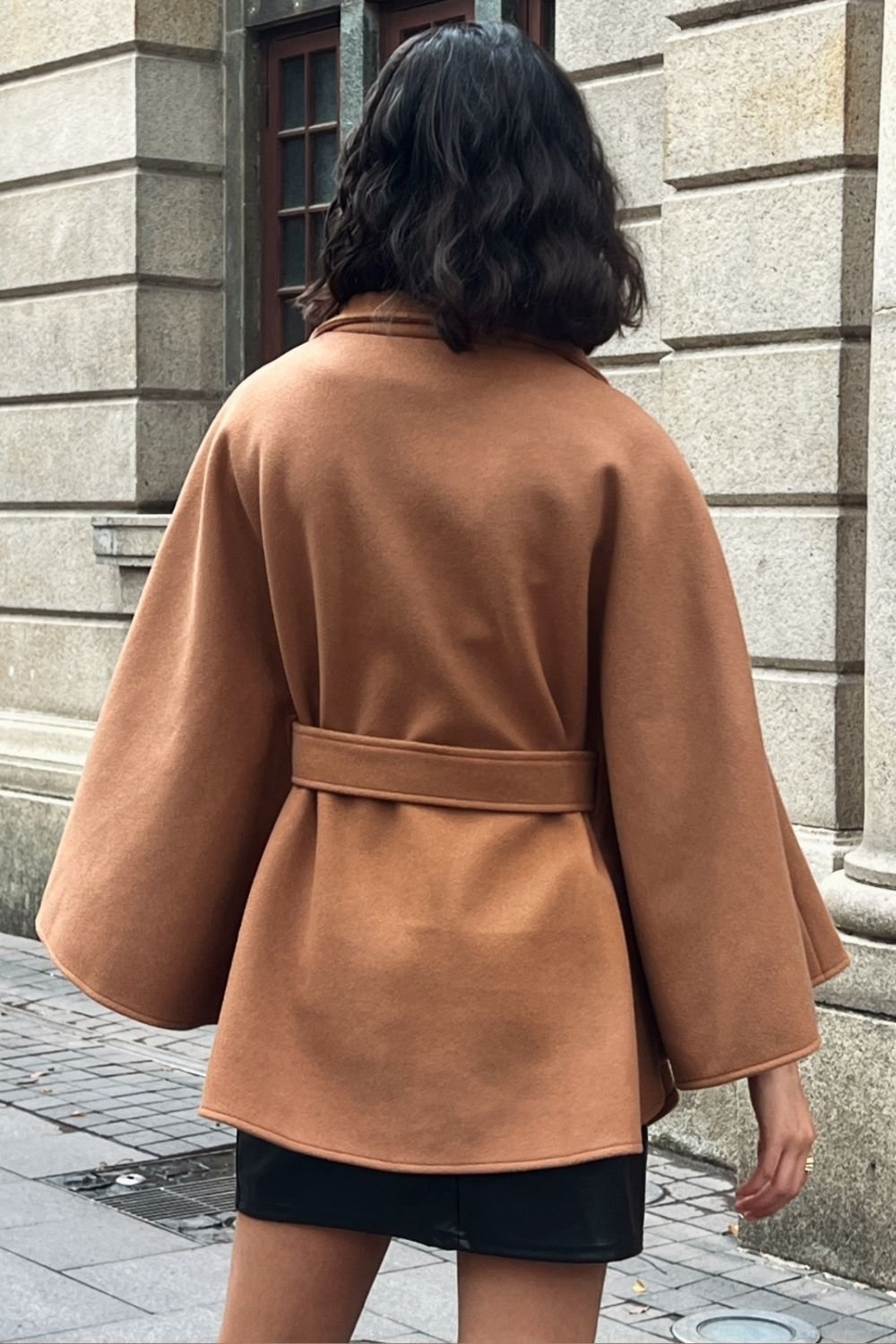 OUTTA BOX OUTTA BOX Women's Belted Sleeveless Wool Cape Coat in Brown - 3