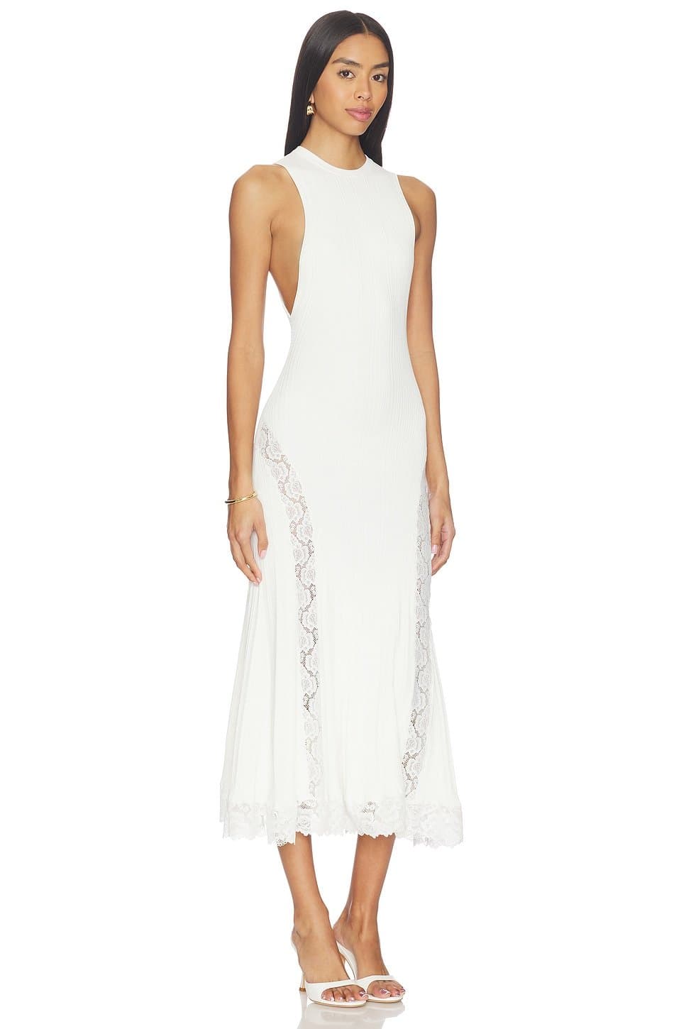 revolve White Knit Lace Insert Midi Dress