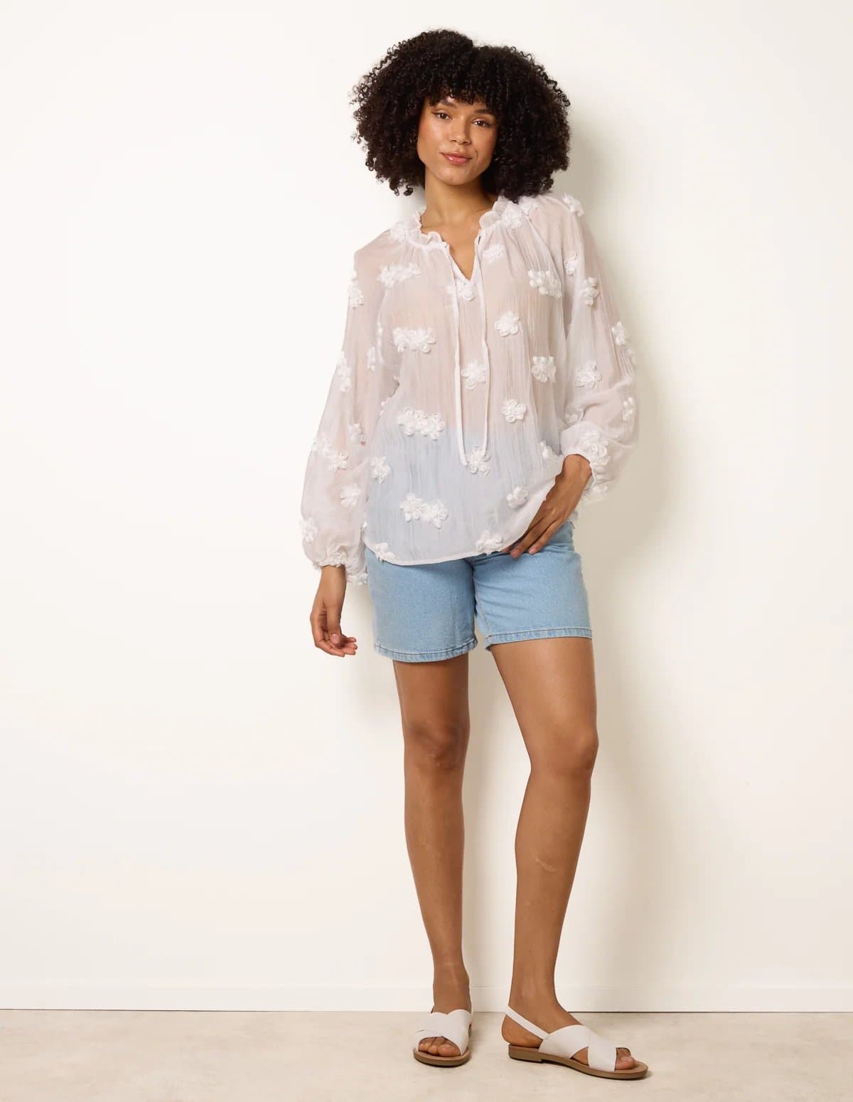 Blue Vanilla Floral Embroidery Top