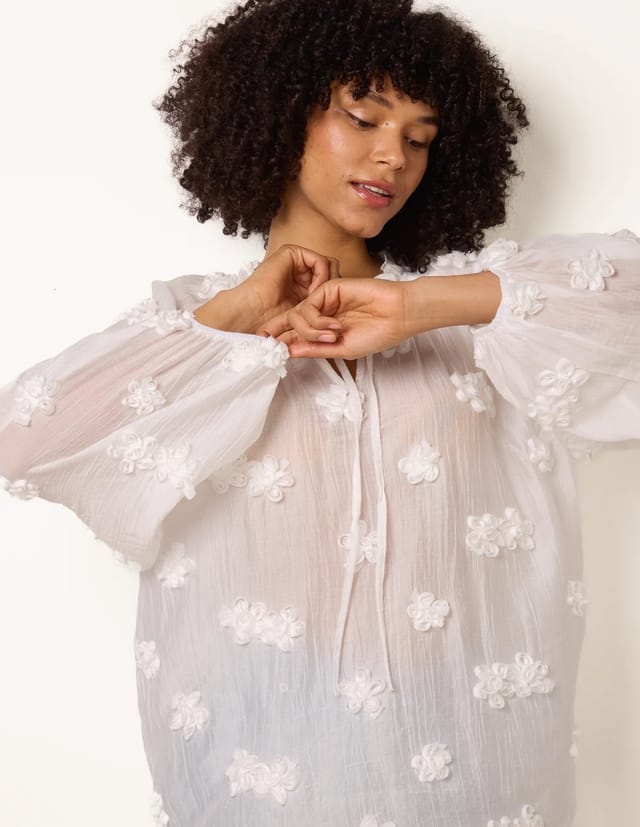 Blue Vanilla Floral Embroidery Top - 2