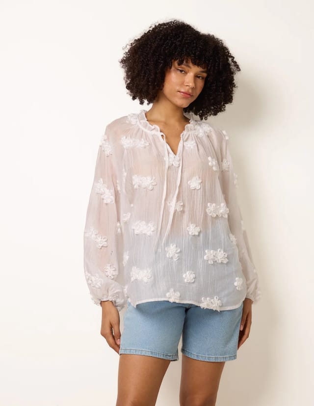 Blue Vanilla Floral Embroidery Top - 3