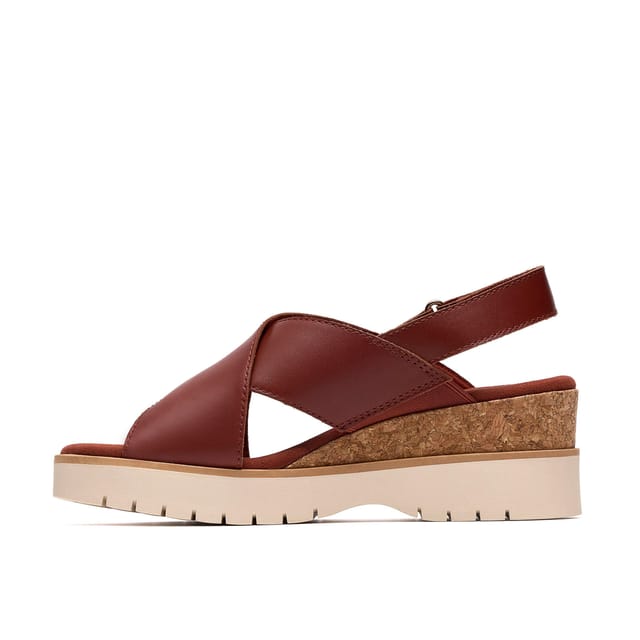 Clarks Clarks Women's Diaz Cross Burnt Orange Leather Wedge Sandals - 2
