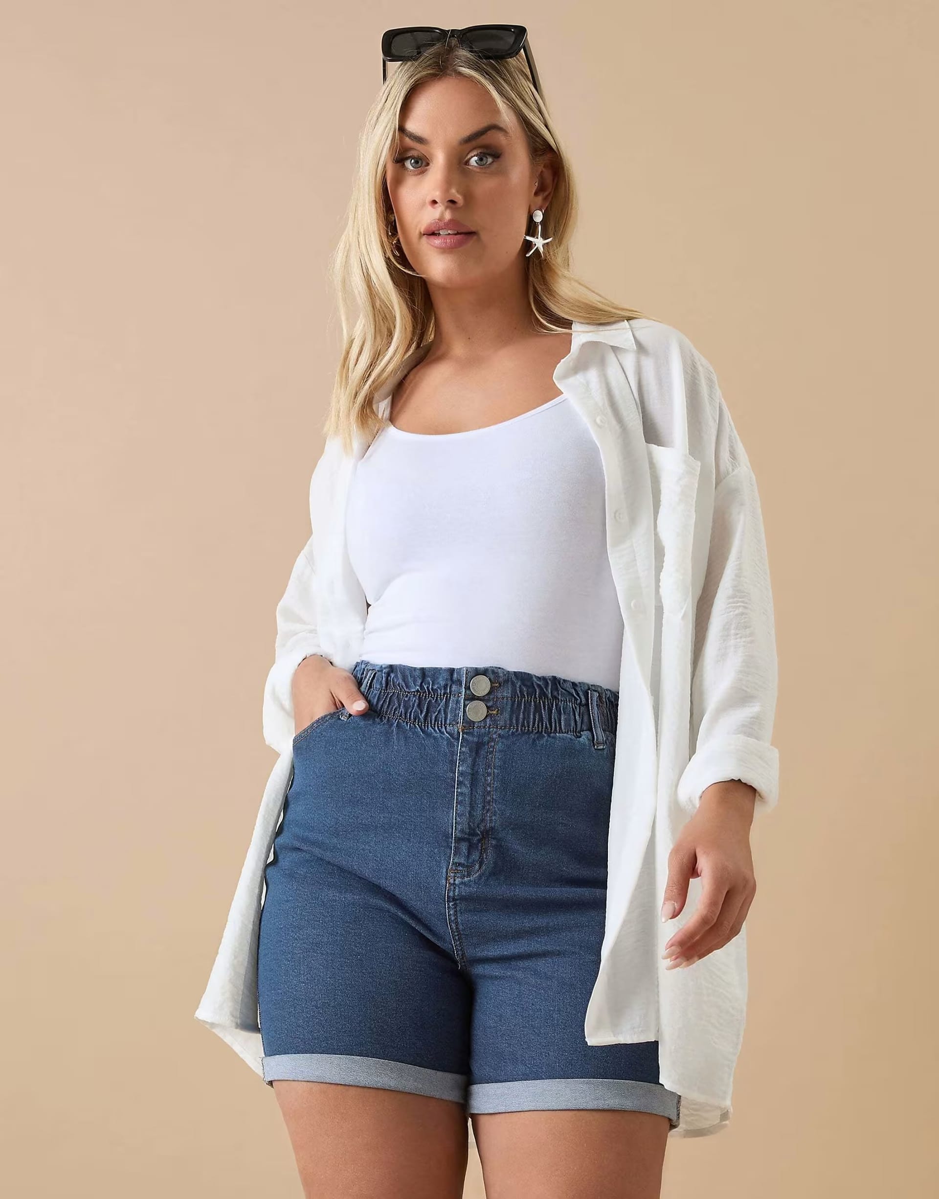 ASOS Blue Denim Elasticated Turn-Up Shorts