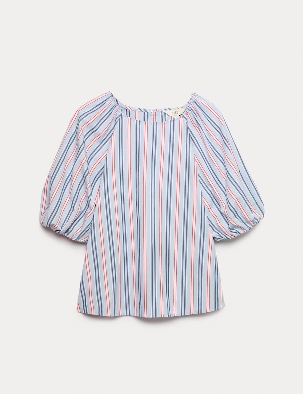 Marks & Spencer M&S Pure Cotton Printed Puff Sleeve Blouse Blue Mix