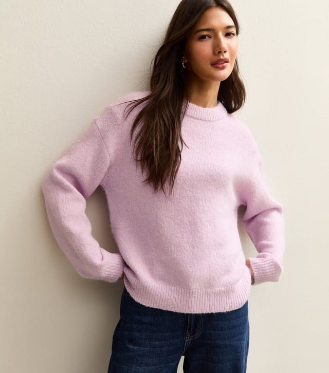 New Look Women's Lilac Crew Neck Oversized Textured Knit Jumper New Look - 2