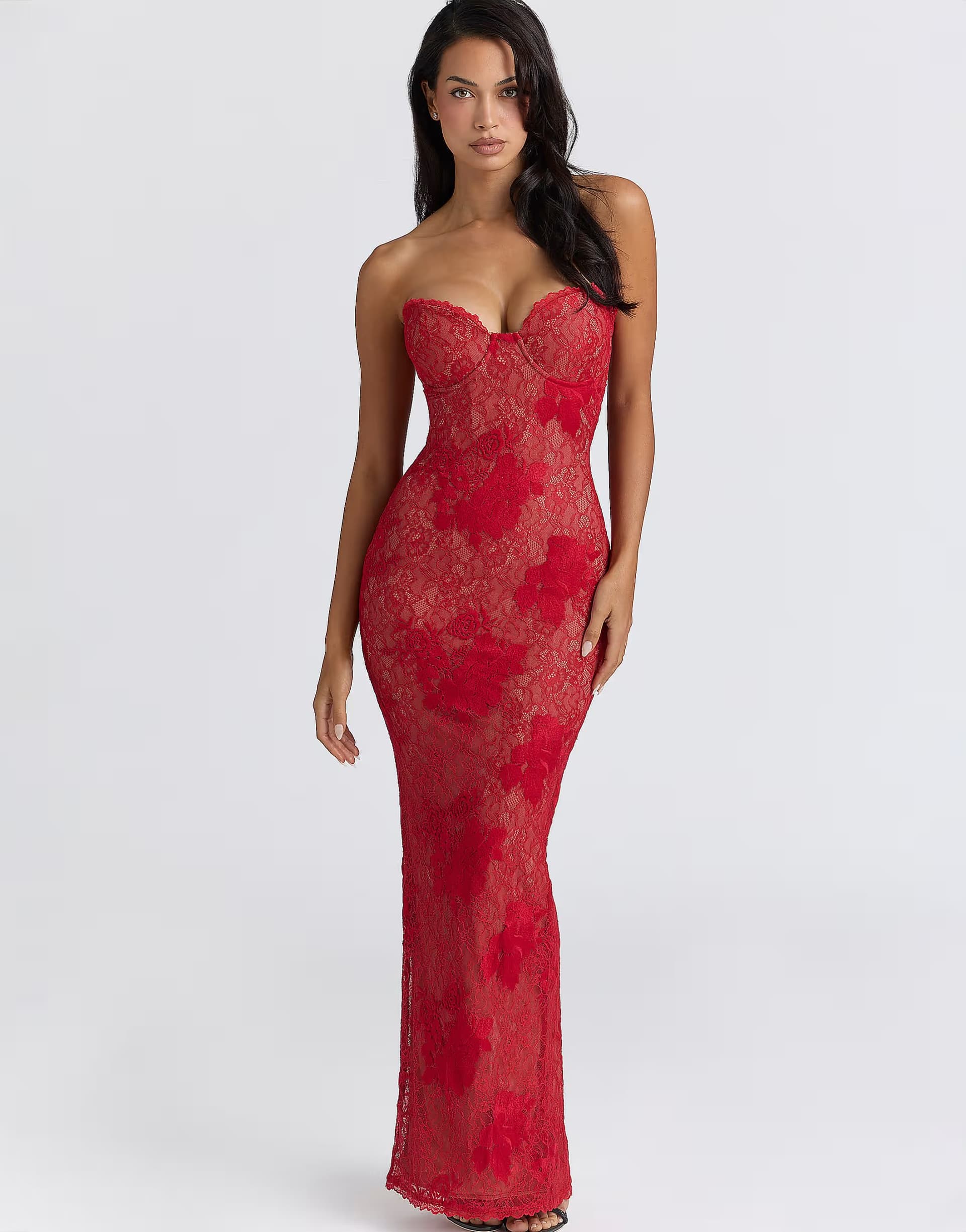 ASOS House of CB Lucienne red lace embroidered maxi dress - limited edition in red