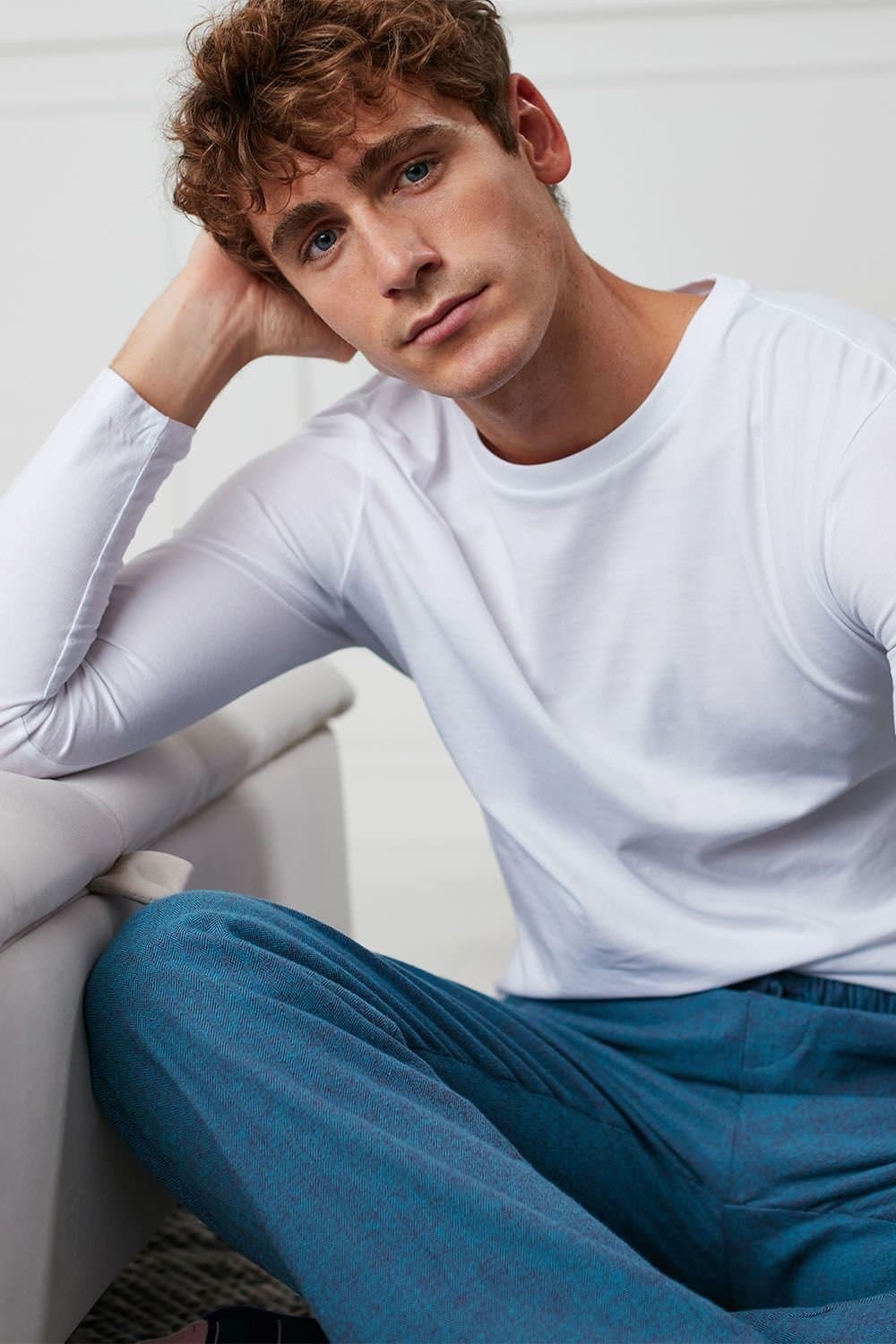 British Boxers British Boxers Men's "Optic White" Cotton Jersey Long Sleeve Top in White