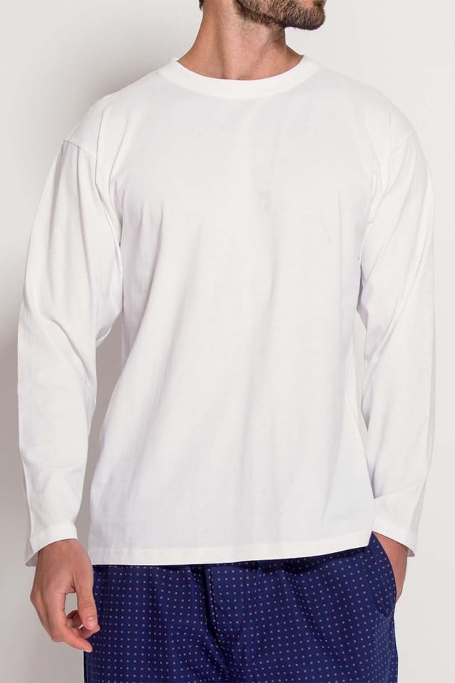 British Boxers British Boxers Men's "Optic White" Cotton Jersey Long Sleeve Top in White - 2