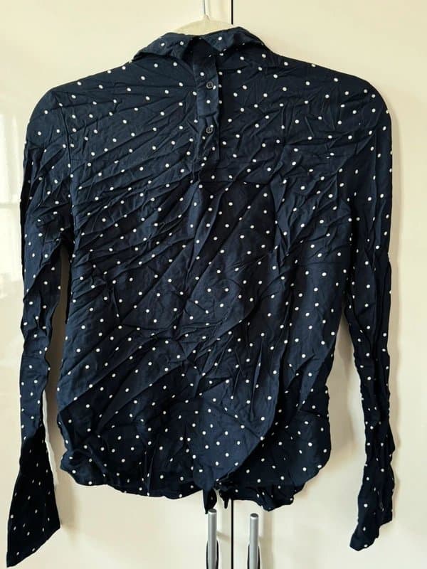 Bershka Navy white polka dot reversible shirt