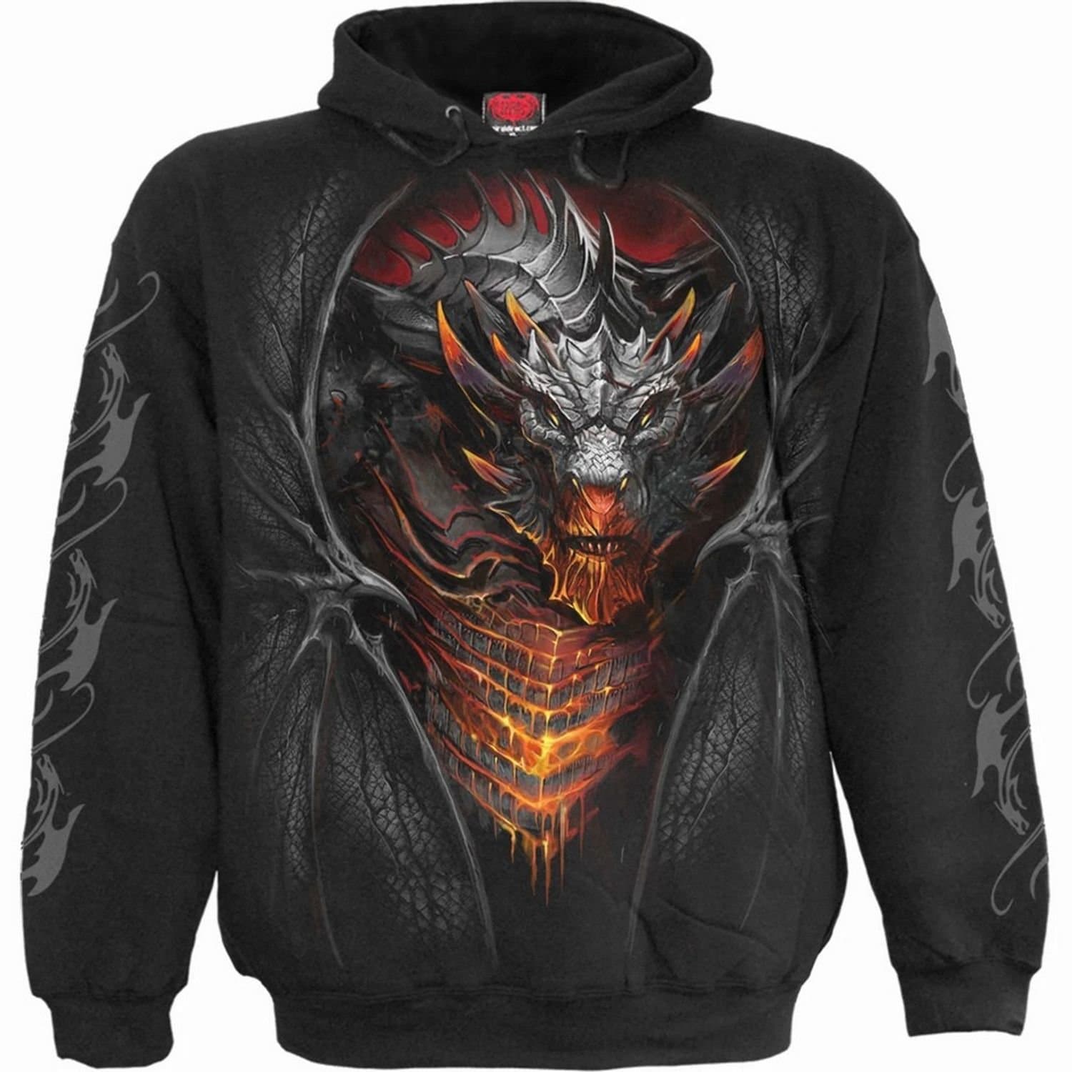 Spiral Direct Spiral Direct Men's Draconis Back & Sleeve Print Hoodie in Black